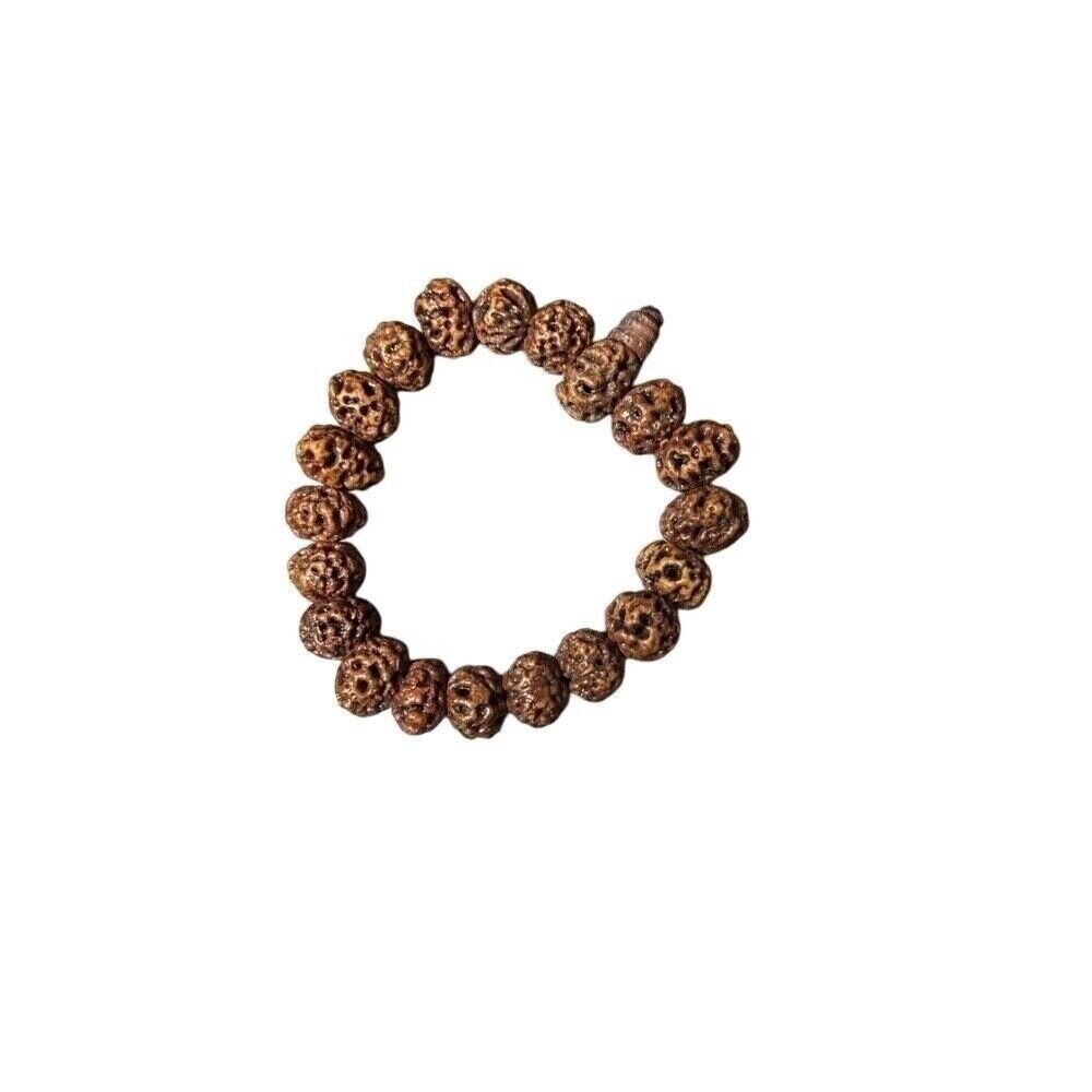 Natural Rudraksha Seed Stretch Bracelet‎ Brown Mala Prayer Beads Boho